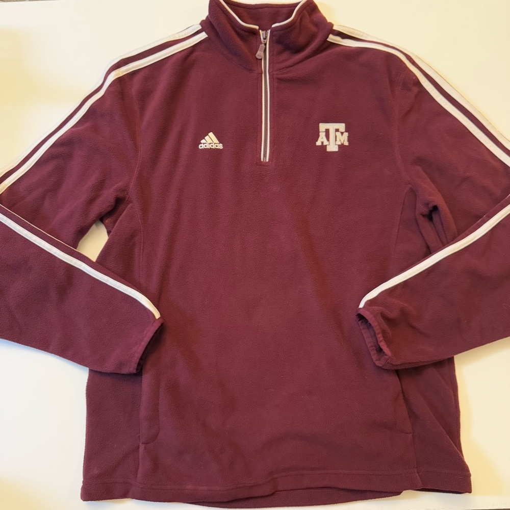 Texas A&M Quarterzip Fleece Pullover Jacket Sweater Mens Size M Maroon Adidas